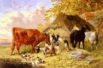 Caballo Painting - Caballos Vacas Patos y una cabra junto a una granja Caballo John Frederick Herring Jr